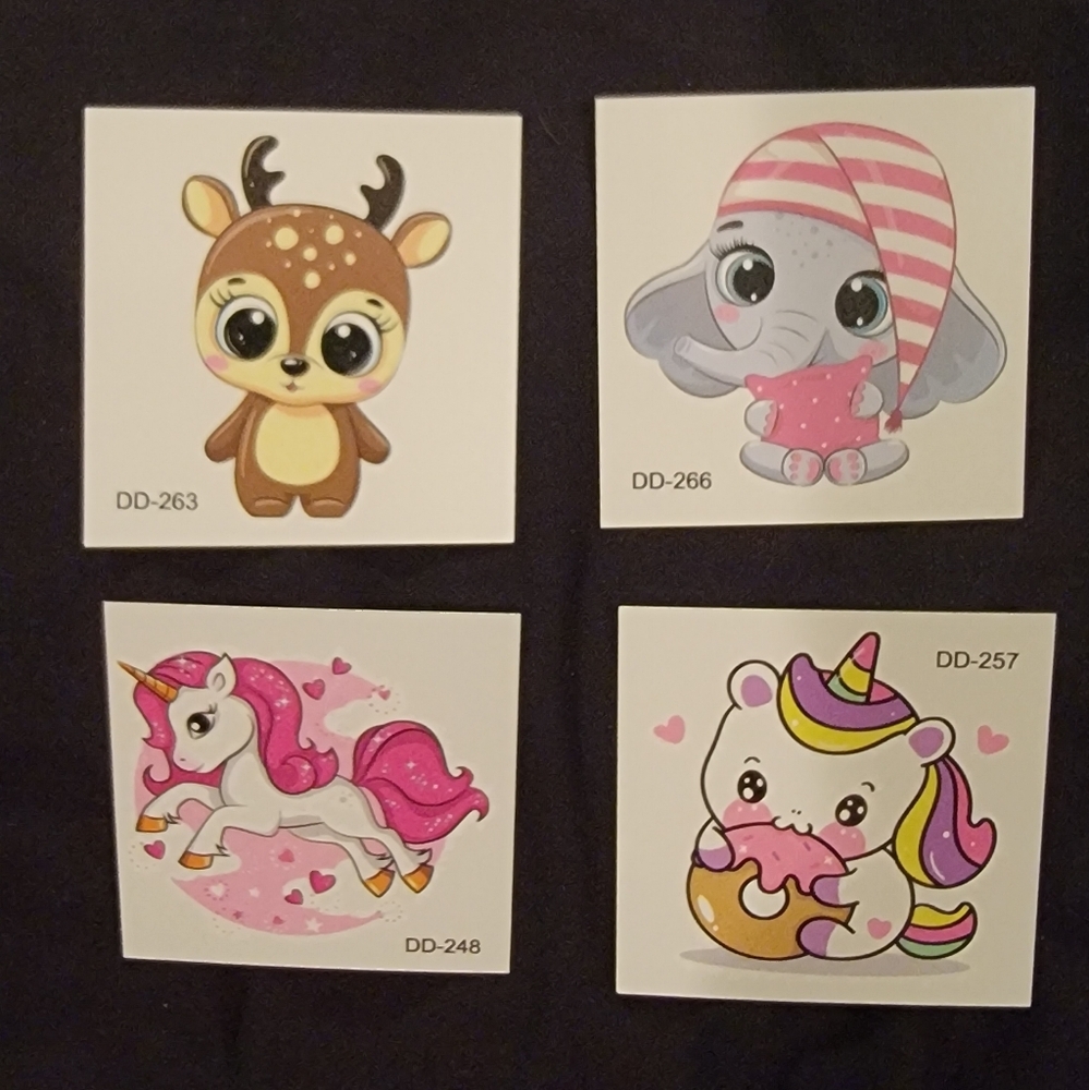 Cute Animal and Unicorn Temporary Tattoo Set